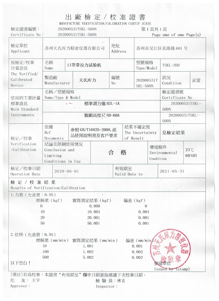 出廠(chǎng)檢定證書(shū)
